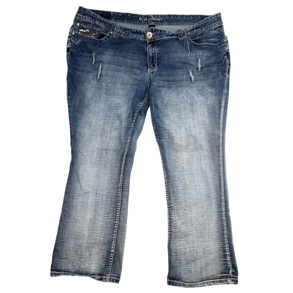 Ariya Jeans Womens 24 Short Bootcut Blue Denim Sequin Embellished Pockets 0166